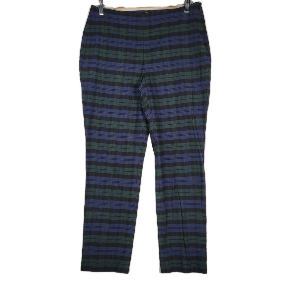 Talbots Pants Womens‎ 6 Green Navy Plaid Curvy Fit Side Zip Straight Leg Tartan